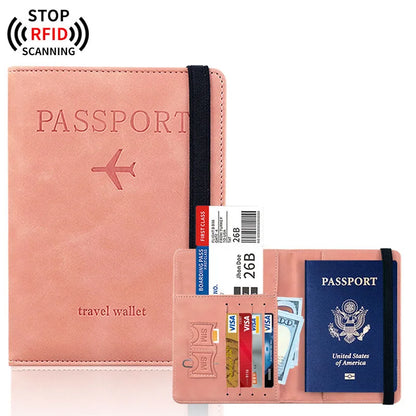 RFID Blocking Passport Holder Cover Wallet Case Travel Leather Wallet for Men Women Multi-Function ID Bank Card Case Accessories