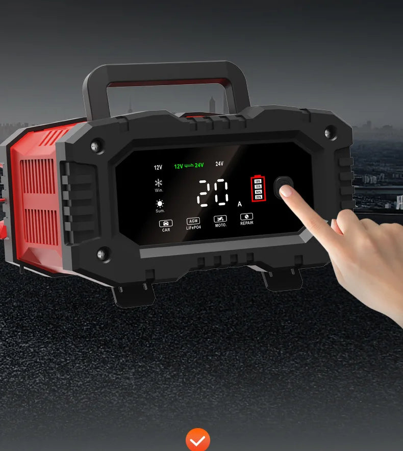 20A/10A Car Motorcycle Battery Charger 12V/24V Smart Charger Lithium AGM GEL Lead-Acid LiFePO4 Battery Chargers