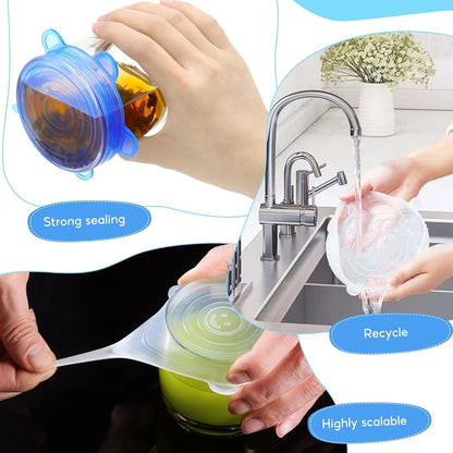 24-6Pcs Reusable Food Silicone Stretch Lids Elastic Silicone Lid Cap Food Covers for  Bowl Cups Containers Keep Food Fresh