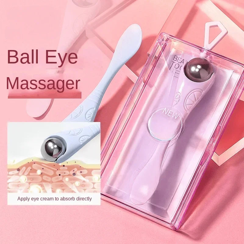A double-ended manual eye massage roller with a gentle roll-on design for delicate eye treatments