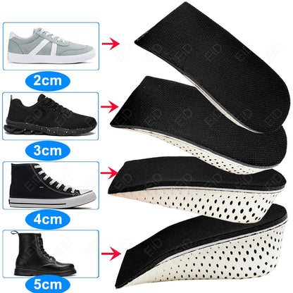 Height Increase Half Shoe Insoles Heel Insert Sports Shoes Pad Cushion Arch Support Unisex 2-5 CM Invisible Heighten Sole Insole