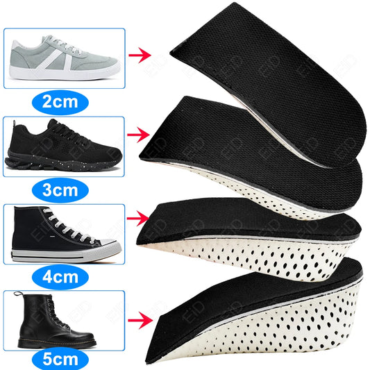 Height Increase Half Shoe Insoles Heel Insert Sports Shoes Pad Cushion Arch Support Unisex 2-5 CM Invisible Heighten Sole Insole