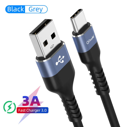 QGeeM 3A USB C Cable USB Type C Cable for Xiaomi OPPO Realme Poco Oneplus Redmi Phone Charger Fast Charge Charger Type C Cable