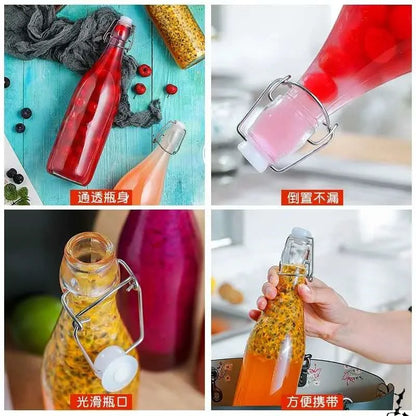 Enzyme Bottle,Bartender Tool,Fresh Lemon Lime Kitchen Oil Bottle,Jars With Lid Seal Buckle Plastic Storage Container Glass