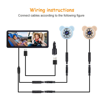2 Camera Rear View Monitor 6.86'' IPS Screen Baby Car Mirror Wide View Angle for Infants Kids Pets Night Vision Function