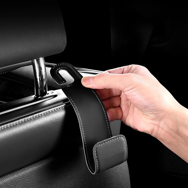 1pc car seat headrest hook, PU leather hook can hang storage box, wallet jacket, umbrella, grocery bag, internal accessories