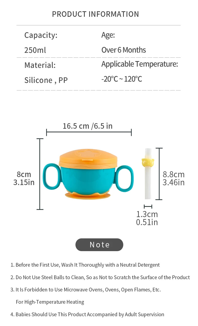 Children Tableware Baby Plastic Snack Bowl High Suction Double Handle Snack Cup Snacks Storage Box Kids Feeding Bowl