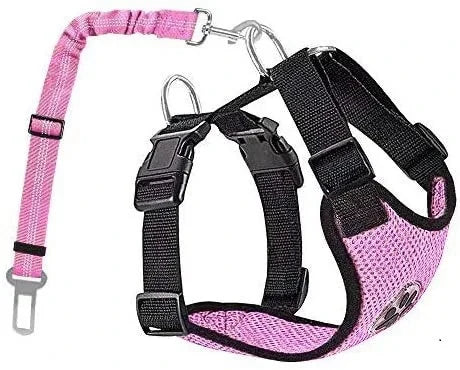 Dog Car Harness Seatbelt Set, Dog Vest Harness Adjustable with Breathable Mesh & Vehicle Safety Seat Belt Tether with Elastic
