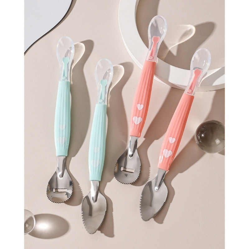 Baby Feeding Spoon Scraper Spoon Silicone Fruit Puree Spoon Supplementary Food Feeder Dual-Head Spoon Toddler Utensil
