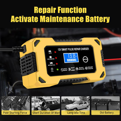 Car Battery Charger, 12V 6A Automatic Intelligent Storage Battery Maintainer Trickle Charger Suitable for Cars, Trucks, Suvs, Mo