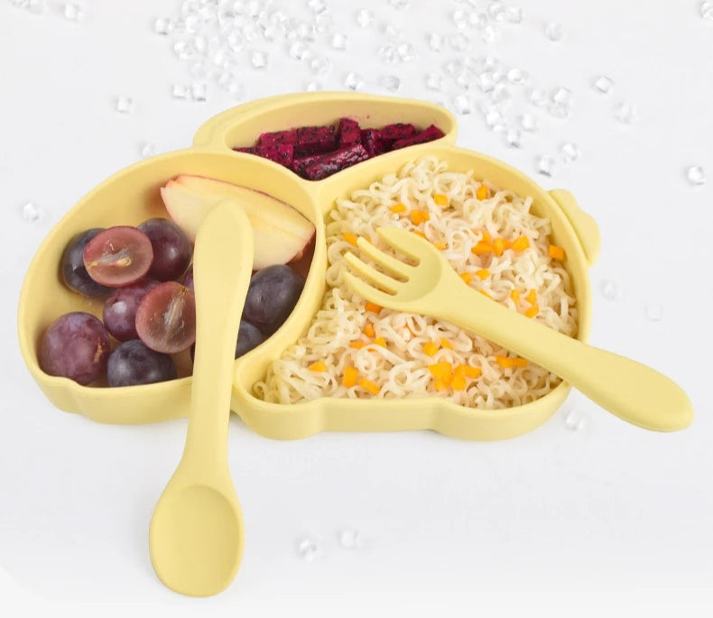 Baby Silicone Tableware Set   Plate with sucker Waterproof Bib Newborn Feeding Burp Toddler Dinner Plate