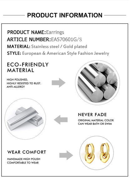 LUXUSTEEL Golden Heart style Women's Hoop Earrings Stainless Steel Female Earring Flower Star Drop Ear ring Jewelry Gifts