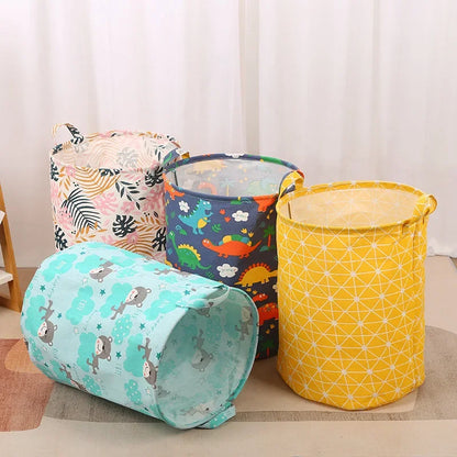Dirty Laundry Baskets Foldable Round Waterproof Organizer Bucket Cotton Linen Clothing Children Toy Home Large Capacity Storage