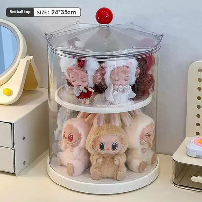 Labubu Rotating Display Box, Transparent Acrylic, Plush Doll Hand-Made Dust-Proof Labubu Pendant Storage Box.