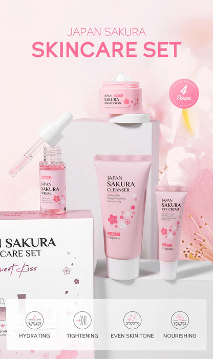 LAIKOU Sakura Skin Care Set Facial Cleanser Face Cream Essence Facial  Eye Cream Skincare Product 4pcs Kit