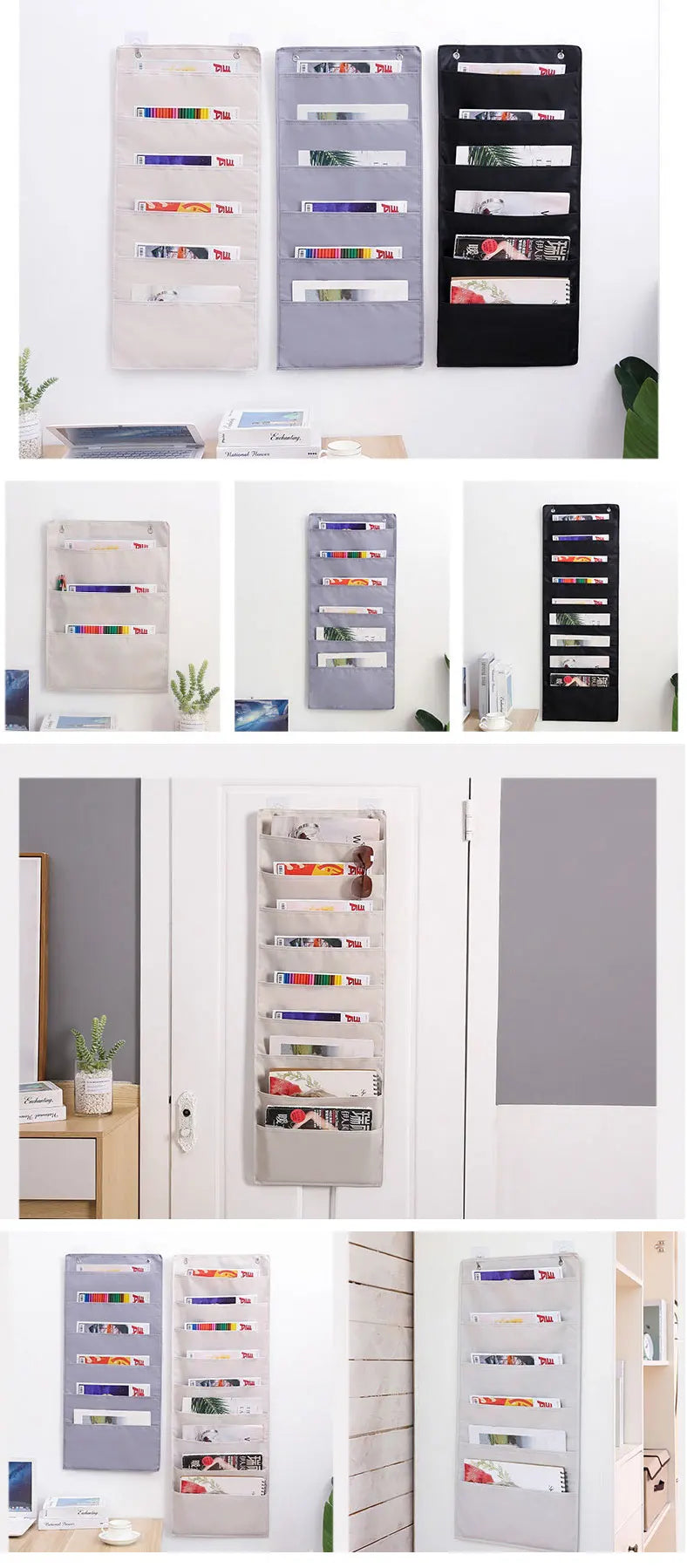 3/6/9 Pockets Wall Hanging Storage Bags Book Keys Mobile Phone Door Organizer Pouch Bedroom Dormitory Office Container