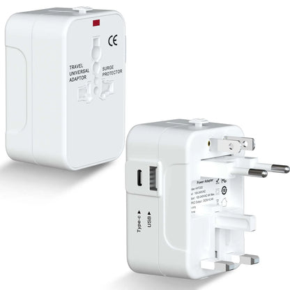 Universal Travel Adapter, International All-in-One Travel Plug Adapter 2.4A Type C 2.4A USB-A EU/UK/USA/AUS Plug for Travel