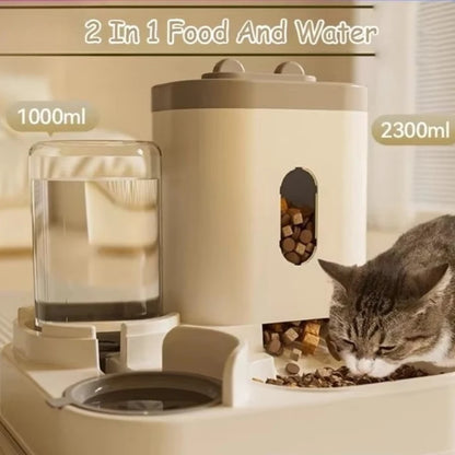 Automatic Pet Feeder and Water Dispenser 2in1 Raised Food Bowl with Water Fountain for Cat Dog Large Capacity Pet Accessories