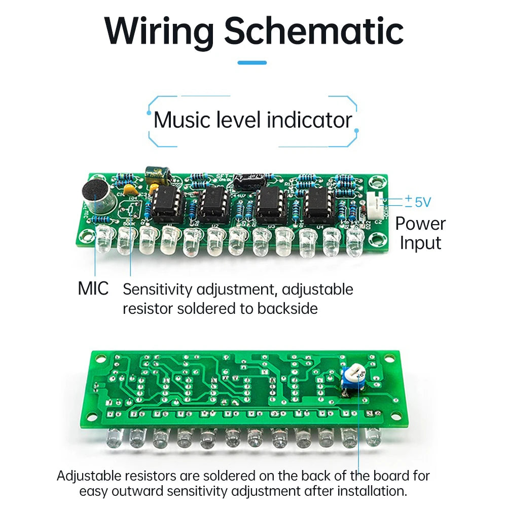 FM Radio DIY Electronics Kit Bluetooth 5.0-Compatible Speaker with Voice-activated Level Indicator DIY Electronics Kit