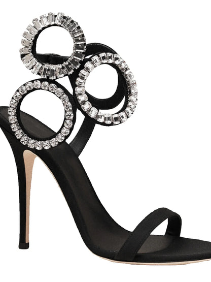 2024 New Dress Wedding Shoes with One Word Water Diamond Fine Heel Roman Women's Sandals