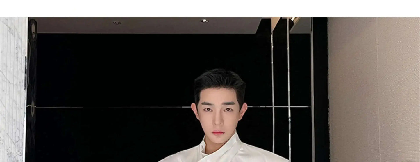 LUZHEN Stylish Personality Ribbon Decorate Translucent Long Sleeve Shirts Men's Elegant 2025 New Stylish Fake Two Piece LZ2413