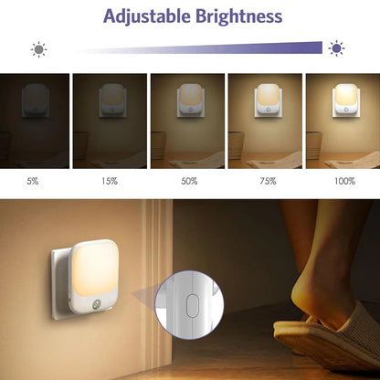 Smart LED Night Light with Sensor, Adjustable Brightness, Suitable for Bedroom, Bathroom, Corridor, Staircase, Kitchen - Plug-in