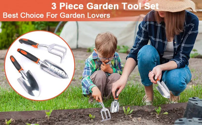 Garden Tools Set 3 Pack Heavy Duty Gardening Tool Set Include Garden Shovel Transplant Trowel and Hand Rakefor Planting