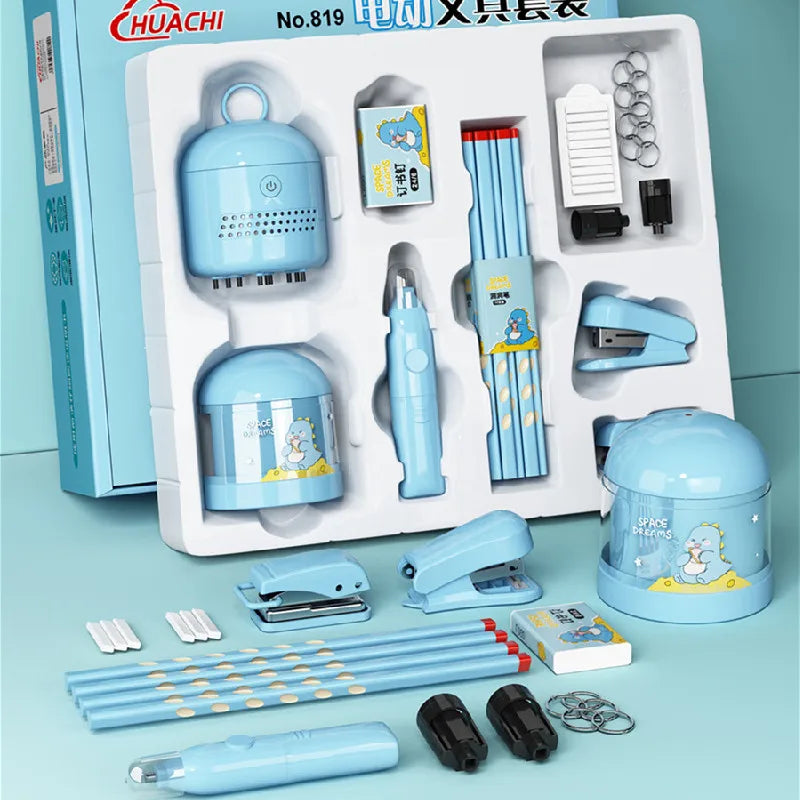 Electric Pencil Sharpener Electronic Stationery Set Erasers Mechanical Kit Student Set Box Gifts for Children School Supplies