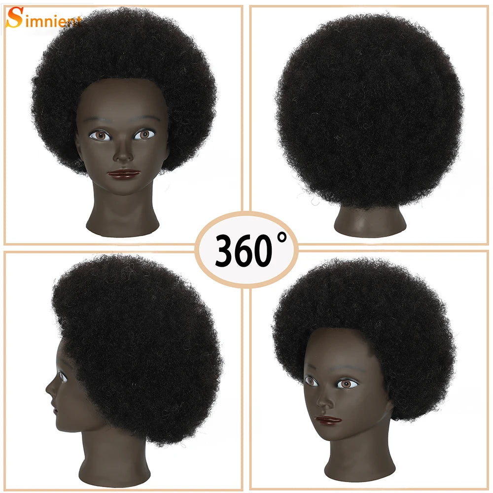 8 Inch 100% Human Hair Afro Mannequin Head  Traininghead Styling Braid Hair Dolls Head for Practicing Cornrows and Braids