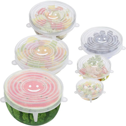 6pcs Silicone Elastic Lids Reusable Stretchable Round Food Lids Suitable for Various Food Containers Microwave/dishwasher Safe