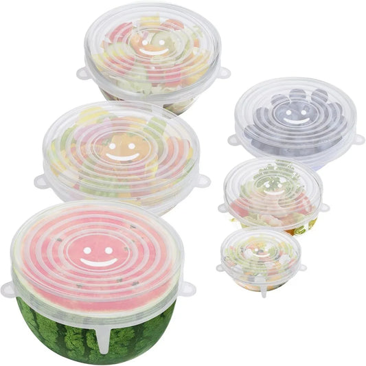 6pcs Silicone Elastic Lids Reusable Stretchable Round Food Lids Suitable for Various Food Containers Microwave/dishwasher Safe