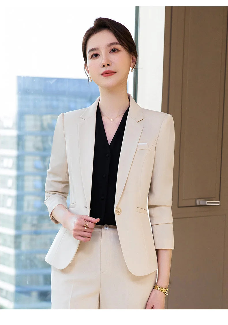 Ladies Office Work Wear Blazers Formal OL Styles Business Suits Pants and Jackets Coat Spring Autumn Professional Career Set