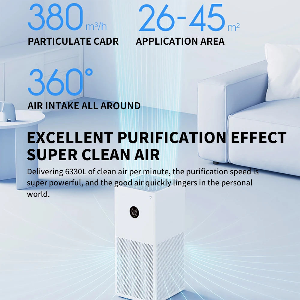 XIAOMI MIJIA Smart Air Purifier 4 Lite LED Display Quadruple Purification Aldehyde Removal Home Air Ionizer 35.8dB(A) Low noise