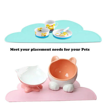 Silicone Dog Cat Bowl Mat with High Lips Non-Stick Waterproof Food Feeding Pad Puppy Feeder Tray Water Cushion Placemat