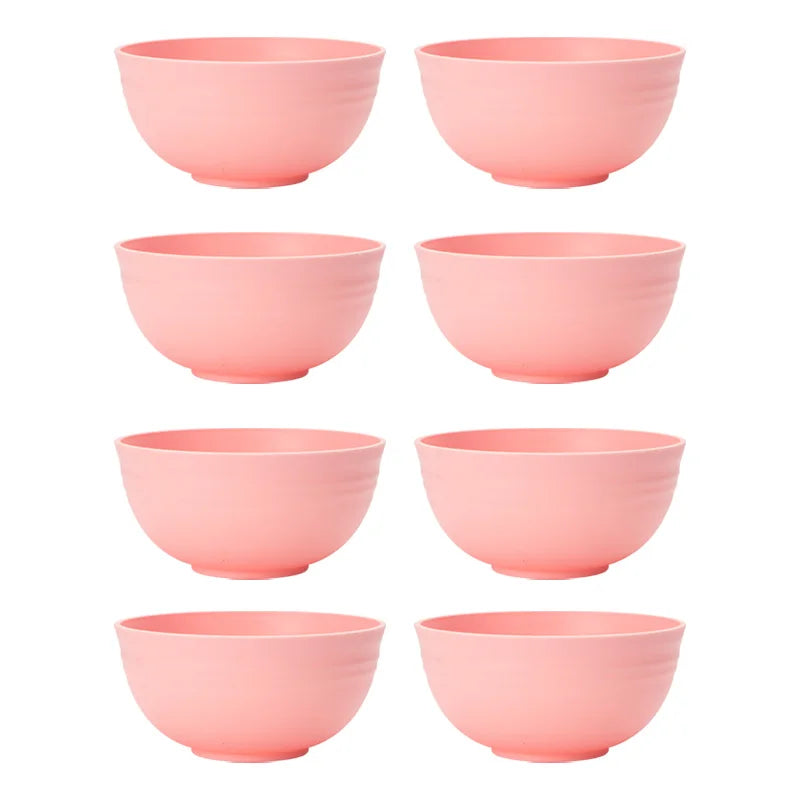 4/6/8pcs Pink cereal bowl Reusable household plastic dinner bowl can hold food dessert cereal outdoor camping bowl