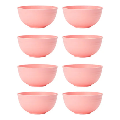 4/6/8pcs Pink cereal bowl Reusable household plastic dinner bowl can hold food dessert cereal outdoor camping bowl