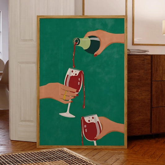 Modern Abstraction Filled With Wine Cheers Wall Art Printmaking Canvas Painting Poster Pictures Living Waterproof Home Deco