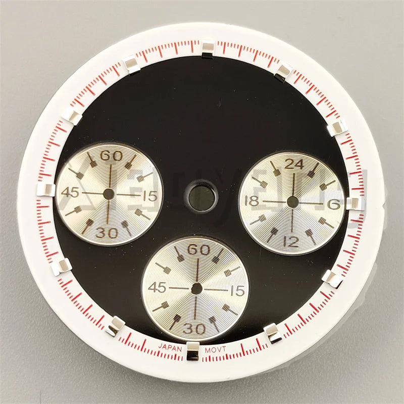 30mm/31.5mm Vk63 Chronograph Watch Dial With Hand Set Green Luminous Black White Red For VK63 Movement Watch Accessories Parts