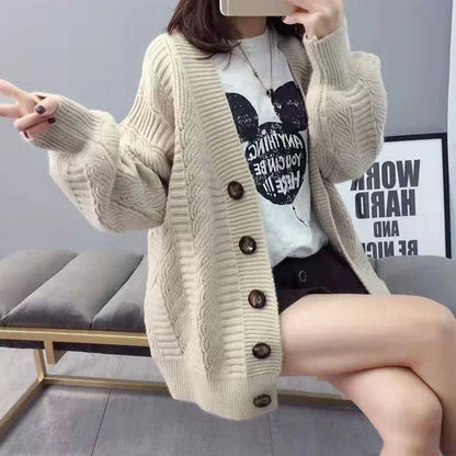 Oversized Knit Sweater Coat Women Autumn Winter Long Sleeve Twisted Sweaters Cardigan Woman Wild Solid Color Cardigans Ladies