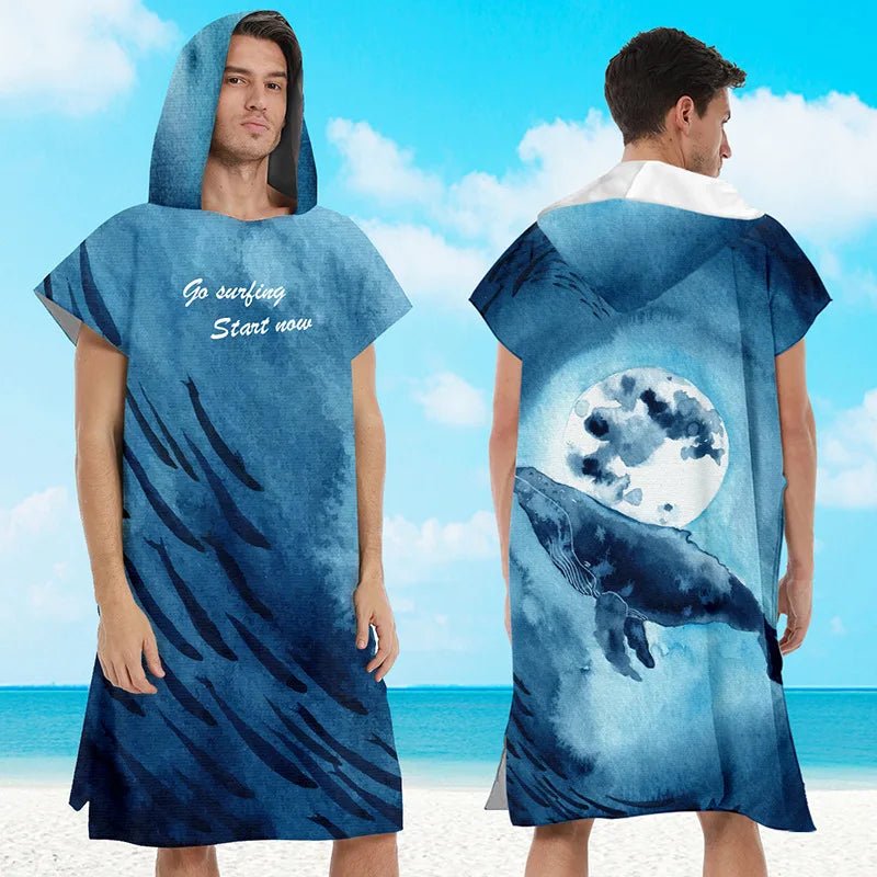 Beach Towel with Hood for Men and Women Hooded Towels Bath Robe for adult Quick Dry Lightweight Soft Microfiber Poncho Swim Robe