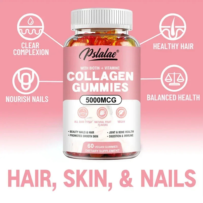 Collagen Gummies - Promotes Hydrated Skin, Healthy Hair, Stronger Nails, Reduces Wrinkles, and Improves Immunity Vegan
