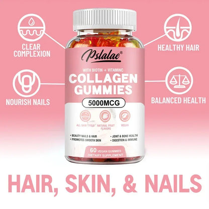 Collagen Gummies - Promotes Hydrated Skin, Healthy Hair, Stronger Nails, Reduces Wrinkles, and Improves Immunity Vegan