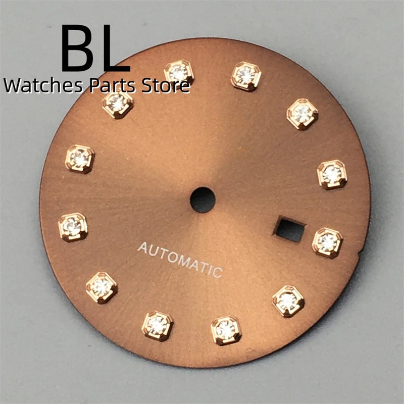 BLIGER 24.5mm Watch Dial Hand Set Sunburst Gray Rose White Mother Pearl Dial Roman Diamond Index Fit NH05 Movement Women Watches