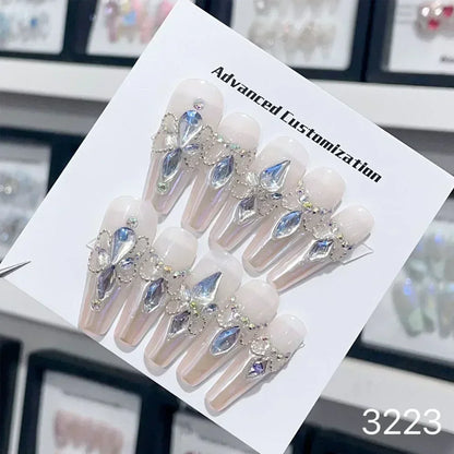 10Pcs Short Press On Nails y2k Star Rhinestone Design Handmade Press On nails Luxury With Design Full Cover Removable Fake Nails