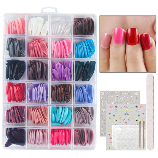 576 Pcs DIY Fake Nail Kits Short Press on Nails 24 Colors False Nail Tips Decorated Nails Stickers Toe Press on Nails