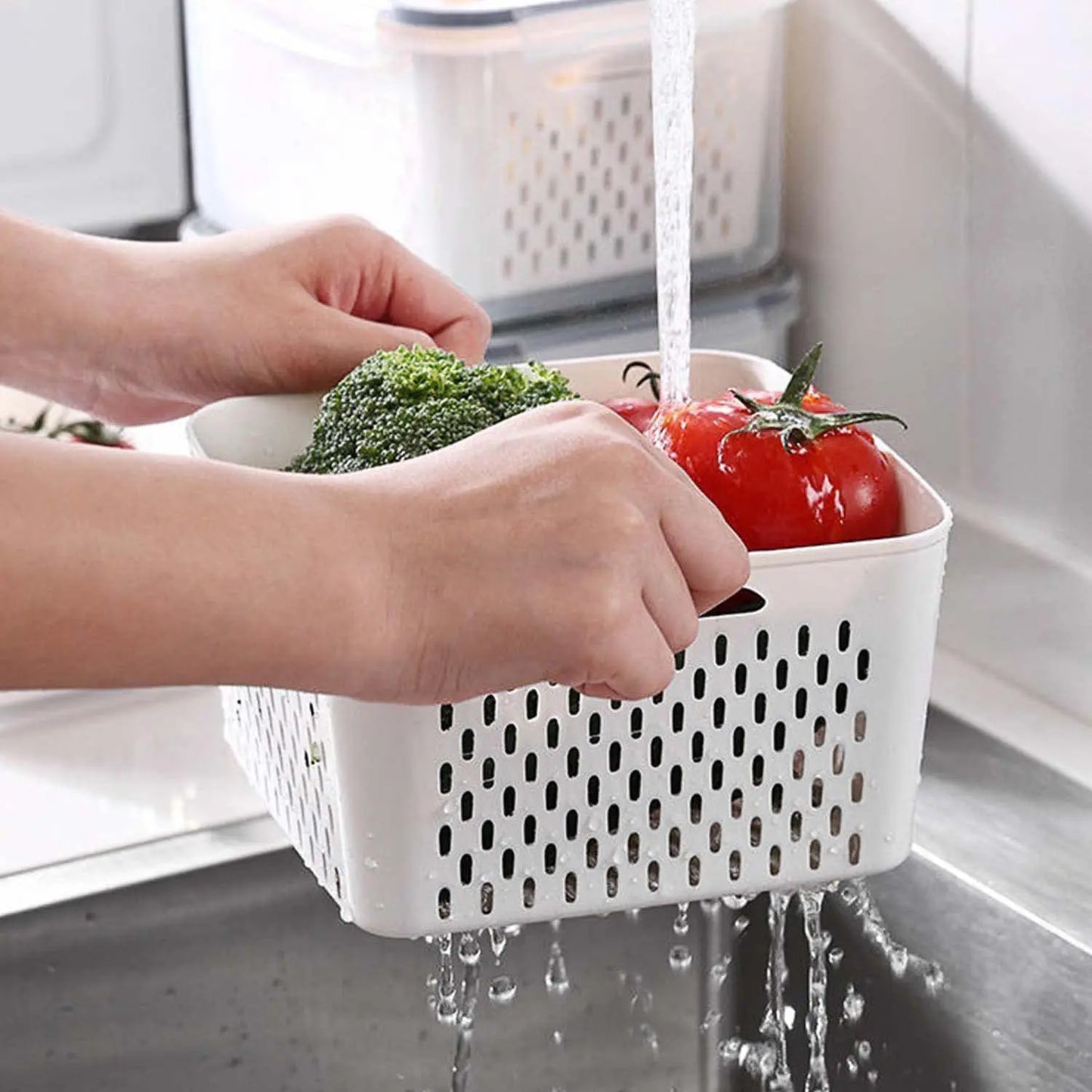 Refrigerator Storage Box Fresh Keeping Vegetable Fruit Plastic Sealed Boxes Drain Basket Fridge Kitchen Food Storage Container