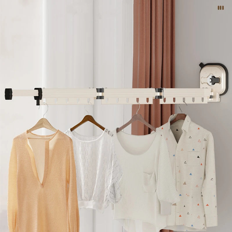 Retractable Clothes Hanger Wall Mounted No Punching Laundry Drying Rack Foldable Drying Racks Space Saving For Bathroom Balcony