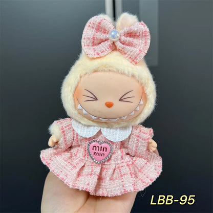 Labubu can wear baby clothes vinyl cloth 17cm doll cute change casual suit skirt plush clothes