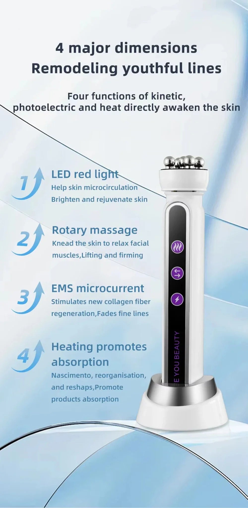 RF Facial Massage Roller EMS Face Lifting Machine Microcurrent Skin Tightening Face V-line Beauty Device Eye Roller Skin Care