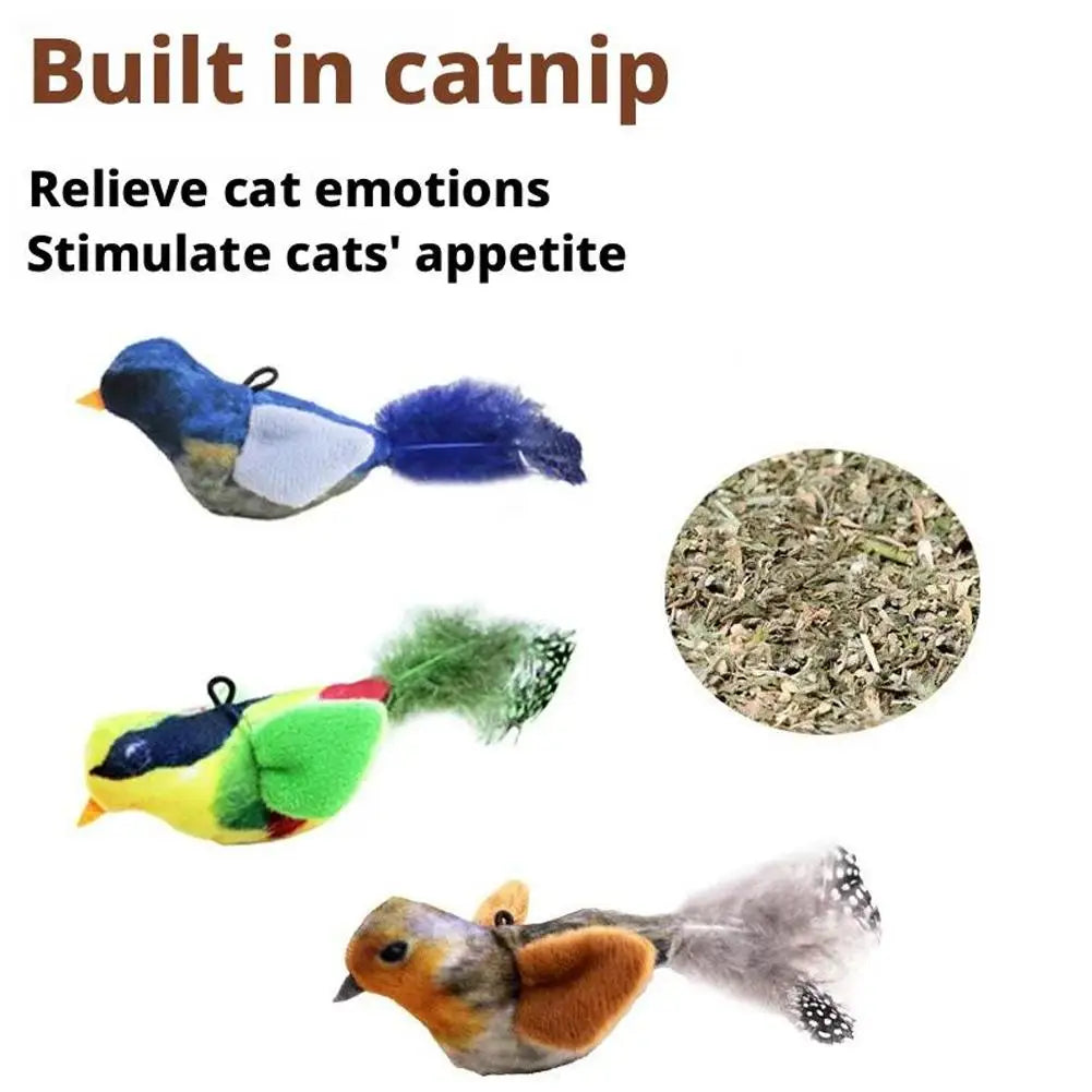 Interactive Cat Toys Hanging Squeaky Simulation Bird Plush Cats Pets Teasing Toys With Feather Catnip Kitten Chirping Bird Toy